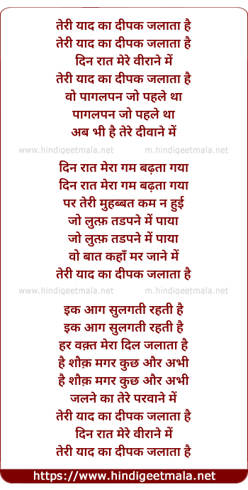 lyrics of song Teri Yaad Ka Deepak Jalta Hai (2)