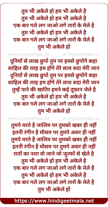 lyrics of song Tum Bhi Akele Ho Hum Bhi Akele