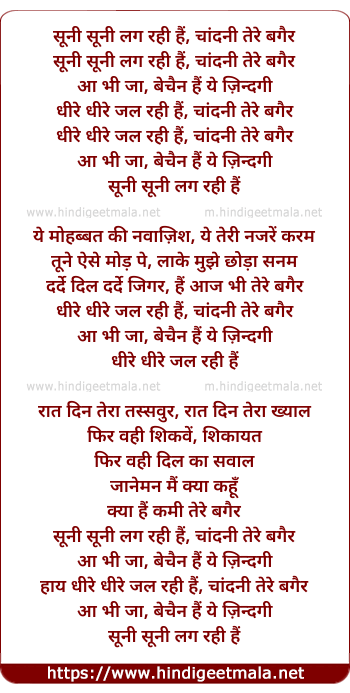 lyrics of song Suni Suni Lag Rahi Hai Chandni Tere Begair