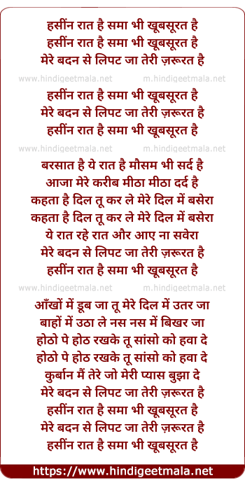 lyrics of song Hasin Raat Hai