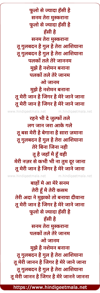 lyrics of song Phulo Se Zyada Hasin Hai