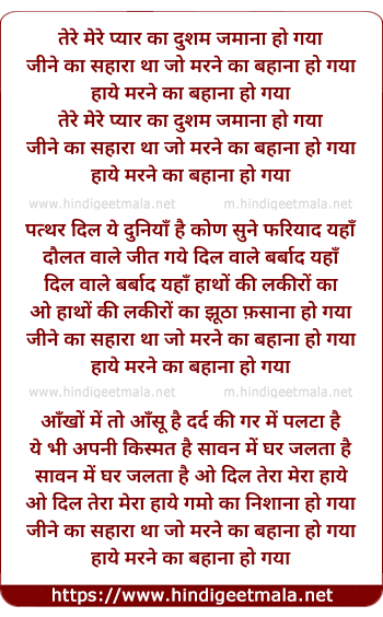 lyrics of song Tere Mere Pyar Ka Dushman Jamana Ho Gaya