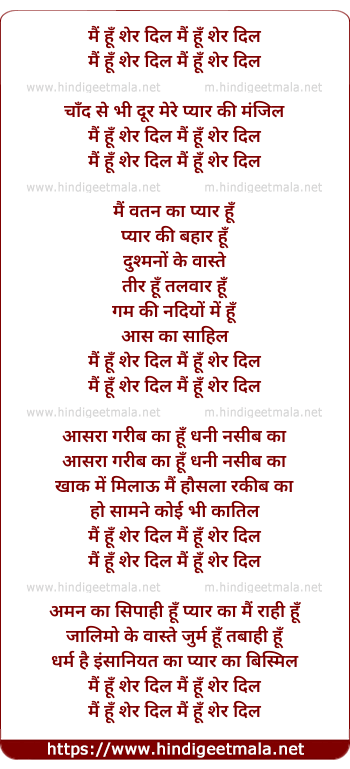 lyrics of song Mai Hu Sher Dil