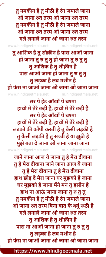 lyrics of song Tu Mithi Hai Tu Namkin Hai