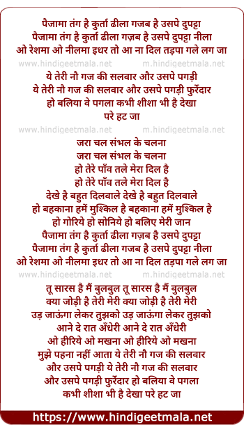 lyrics of song Paijama Tang Hai Kurta Dhila