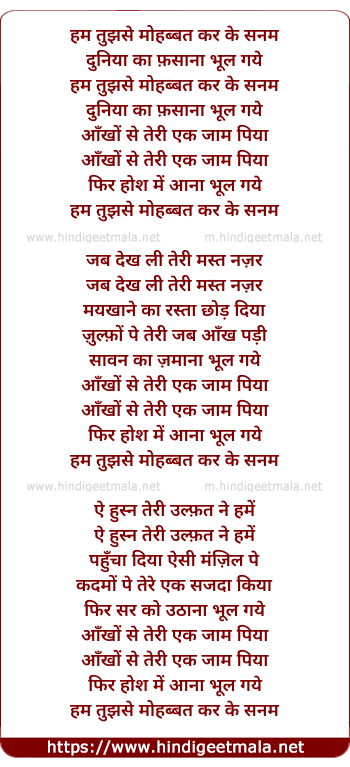 lyrics of song Hum Tujhse Mohabbat Karke Sanam