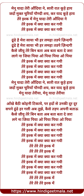 lyrics of song Tere Ishq Me (Remix)