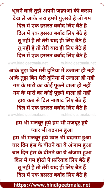 lyrics of song Bhulne Wale Tujhe Apni Jafao Ki Kasam