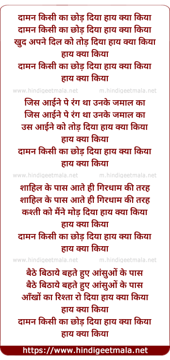 lyrics of song Daman Kisi Ka Chod Diya