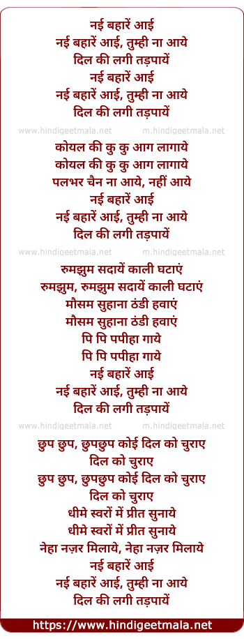 lyrics of song Nayi Bahare Aayi Tum Hi Na Aaye