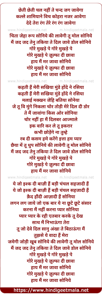 lyrics of song Gore Mukhde Pe Zulfa Ki Chava