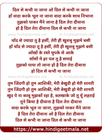 lyrics of song Dil Se Kabhi Na Jana