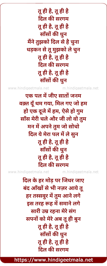 lyrics of song Tu Hi Hai Dil Ki Sargam
