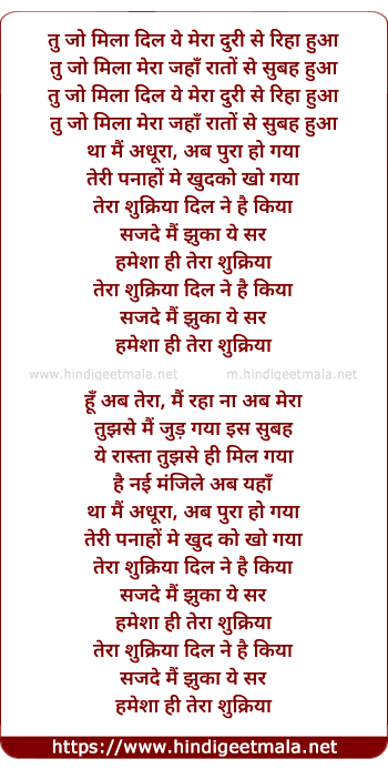 lyrics of song Tera Shukriya (Remix)