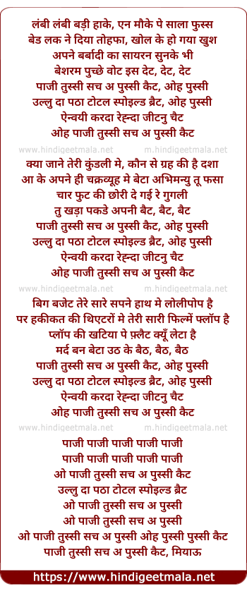 lyrics of song Paaji Tussi Such A Pussy Cat