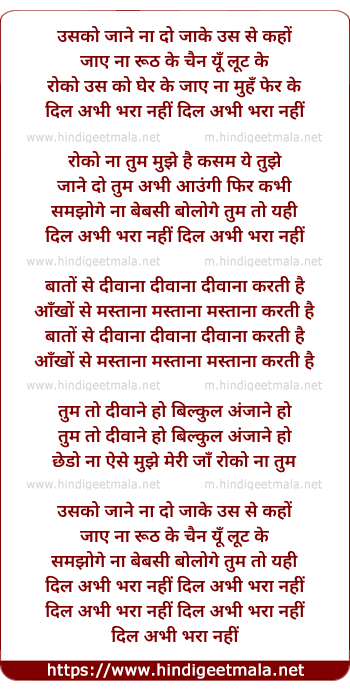 lyrics of song Dil Abhi Bhara Nahi (Usko Jaane Na Do)