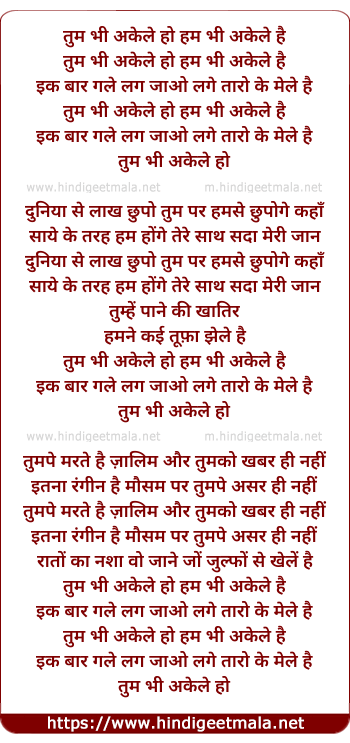 lyrics of song Tum Bhi Akele Ho