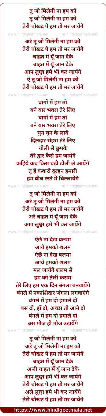 lyrics of song Tu Jo Milegi Naa Hum Ko