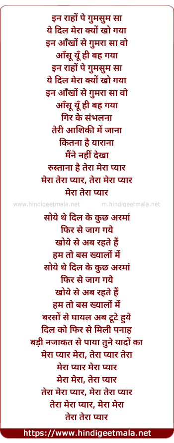 lyrics of song Tera Mera