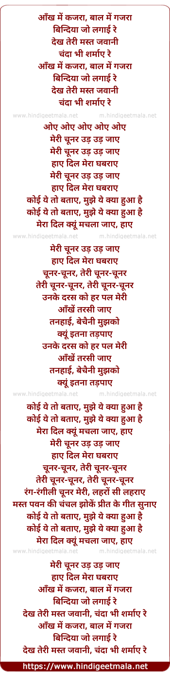 lyrics of song Meri Chunar Udd Udd Jaye (Aggressive Mix)