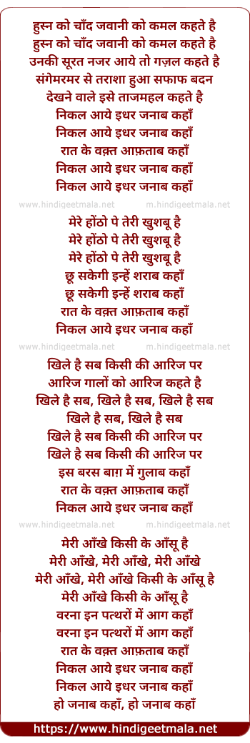 lyrics of song Nikal Aaye Idhar Janab