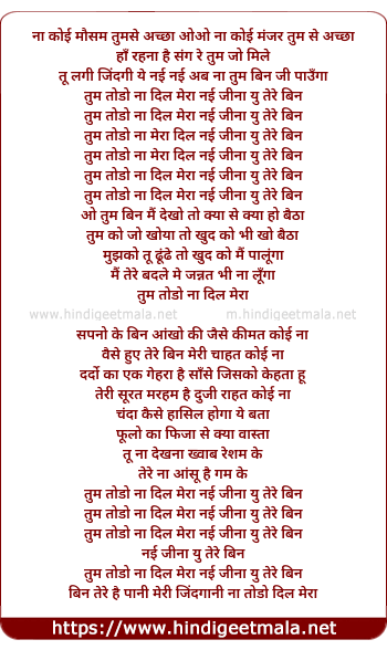 lyrics of song Tum Todo Na