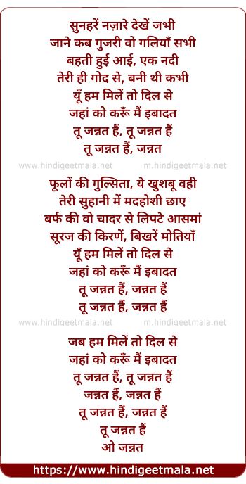 lyrics of song Tu Jannat Hain
