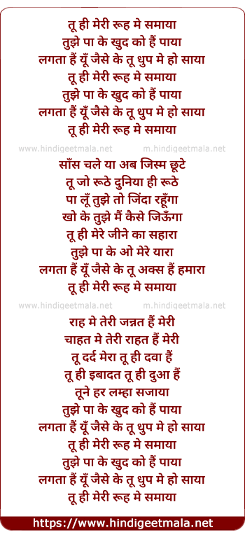 lyrics of song Tu Hi Meri Rooh Mein (Duet)