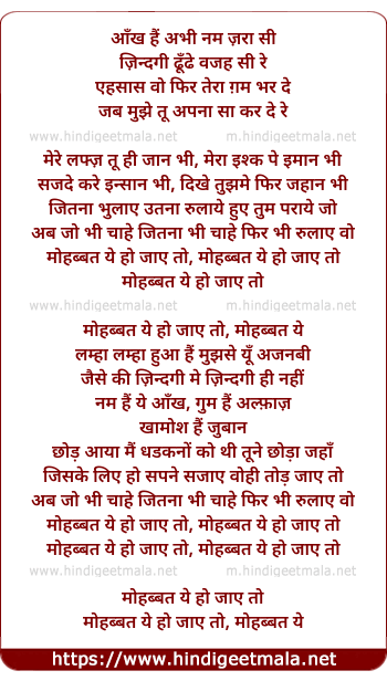 lyrics of song Mohabbat Yeh Ho Jaaye To (Reprise)