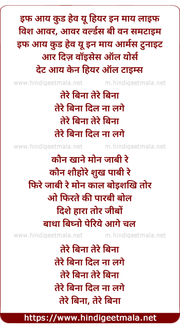 lyrics of song Tere Bina Dil Naa Lage
