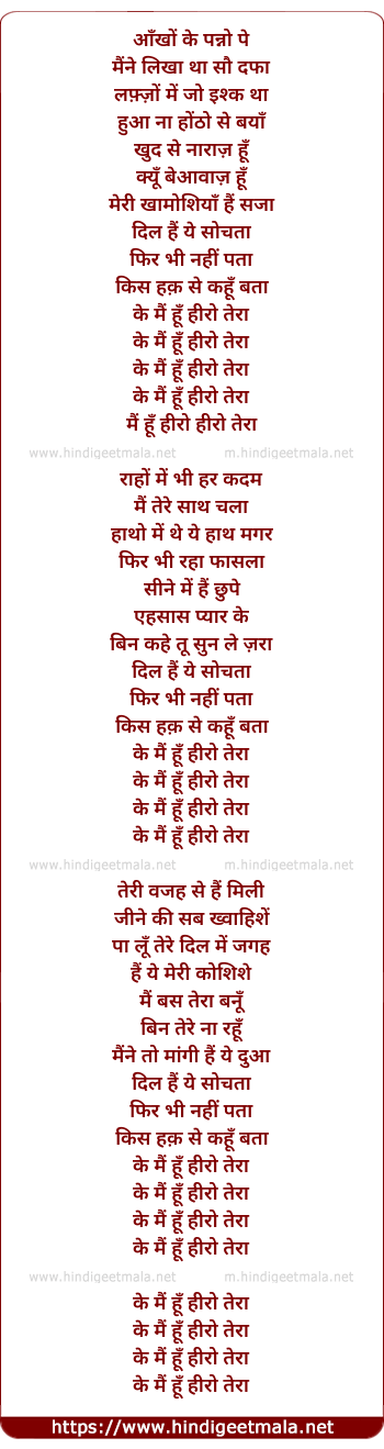 lyrics of song Main Hoon Hero Tera (Salman Khan Version)