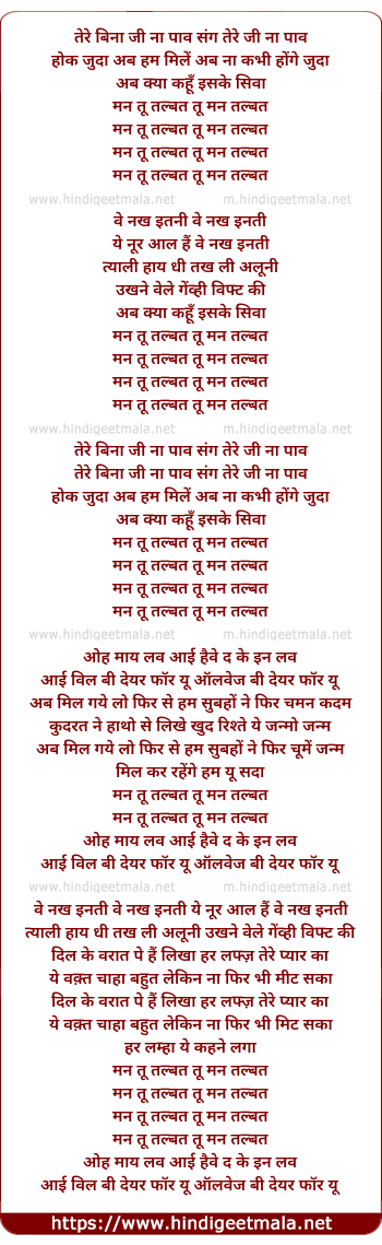 lyrics of song Man Tu Talbat (Spanish Mix)