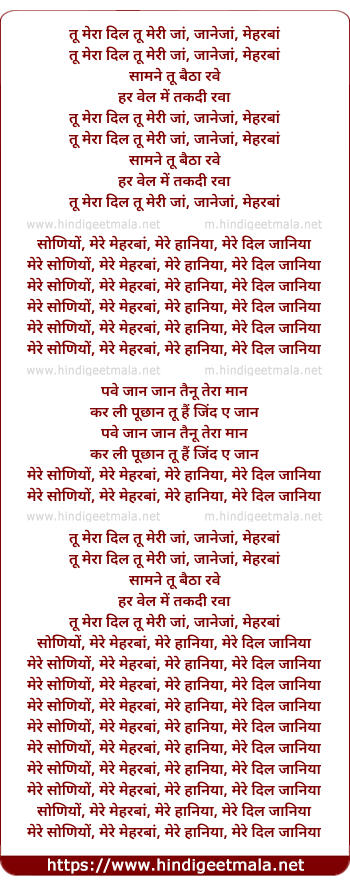 lyrics of song Tu Mera Dil Tu Meri Jaan
