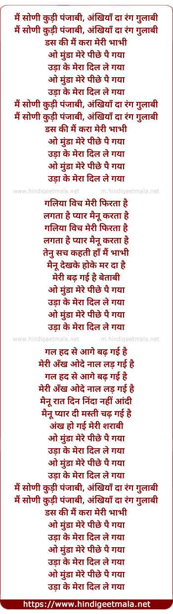 lyrics of song Munda Mere Pichhe Pai Gaya