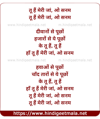 lyrics of song Tu Hai Meri Jaan