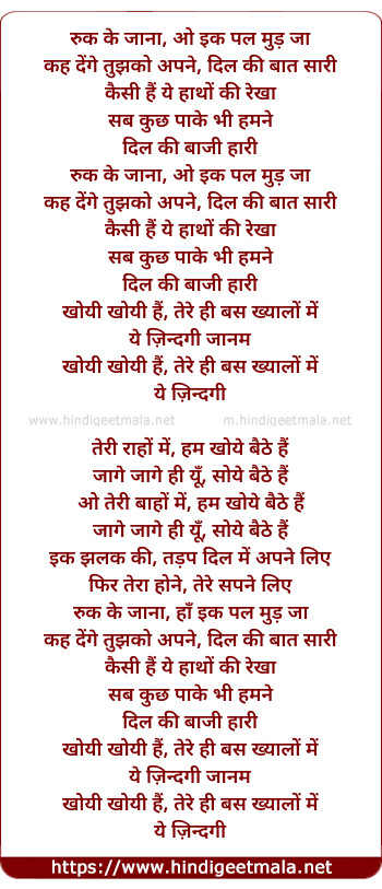lyrics of song Ruk Ke Jana