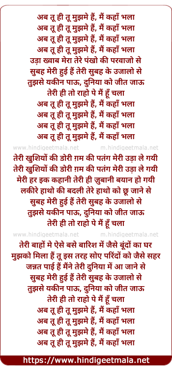 lyrics of song Ab Tu Hi Tu