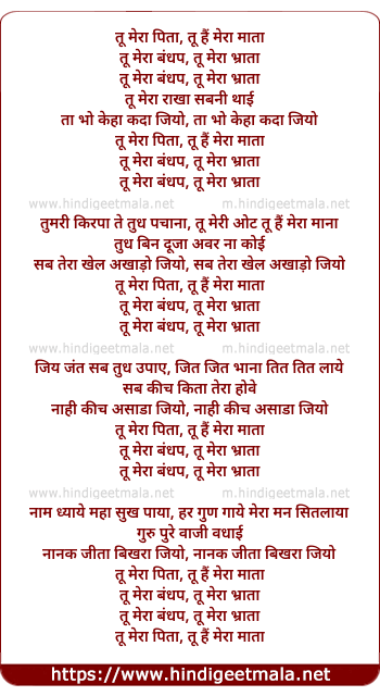 lyrics of song Tu Mera Pitaa