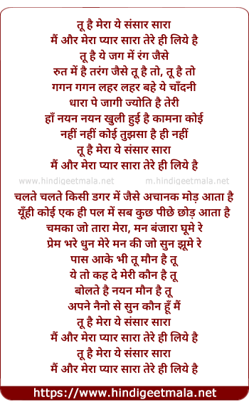 lyrics of song Tu Hai Mera Ye Sansar Sara