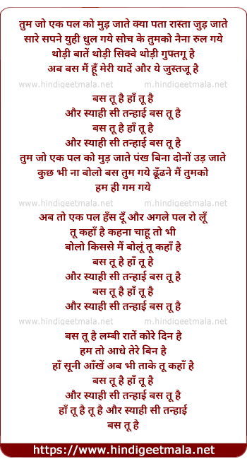 lyrics of song Bas Tu Hai (Tum Jo Ek Pal Ko)