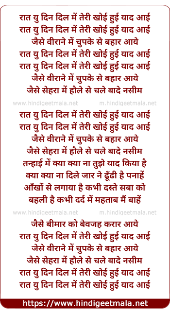 lyrics of song Raat Yun Dil Mein Teri Khoi Hui Yaad Aayi