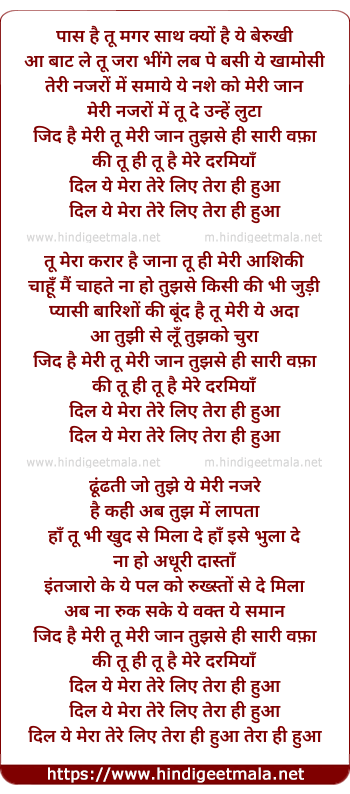 lyrics of song Dil Ye Mera Tere