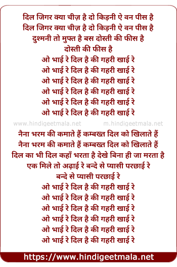 lyrics of song Oh Bhai Re Dil Hai Ki Gahri Khaai Re