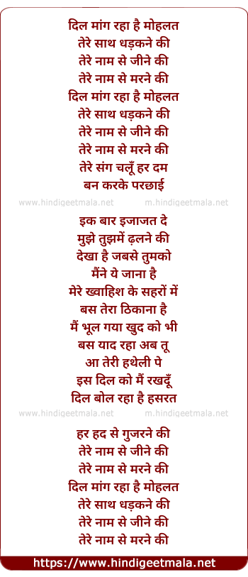 lyrics of song Dil Mang Rahaa Hai - Female