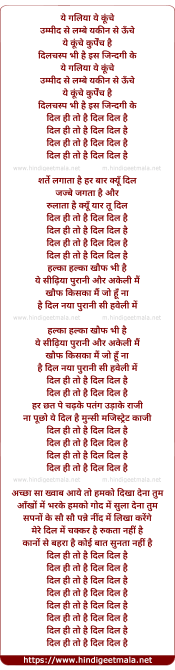lyrics of song Dil Hi To Hai (Reprise)