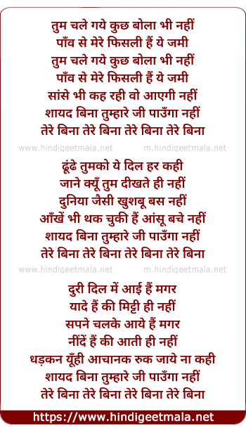 lyrics of song Tum Chale Gaye (Male)
