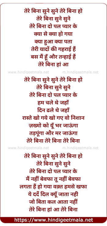 lyrics of song Tere Bina Sune Sune